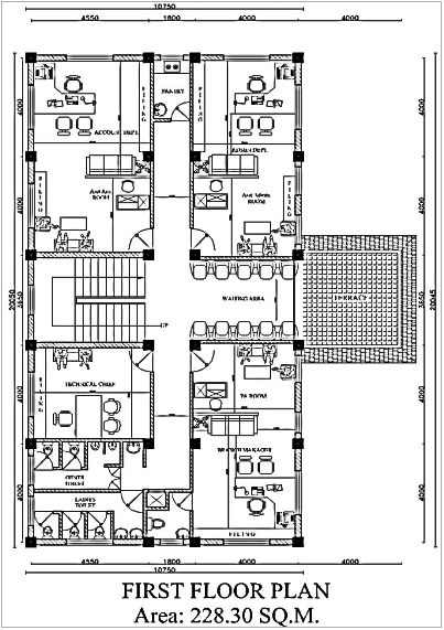 Interior design of office space, top-down view