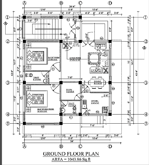 Ground floor plan with room layout and measurements